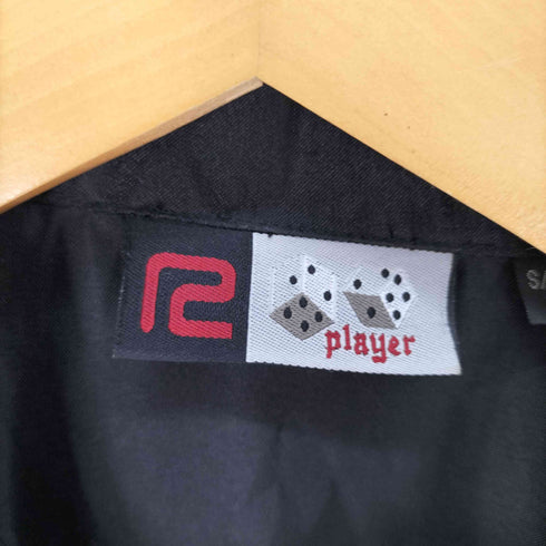 Player ラインストーン スカルボタン サテン オープンカラー 半袖 シャツ メンズ JPN:S