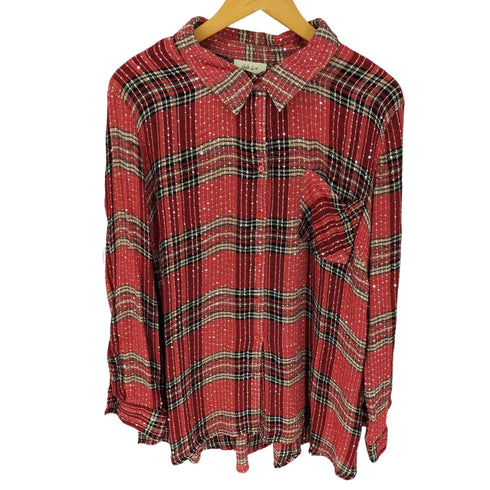 style & co スパンコール レーヨン チェック シャツ レディース import:XL