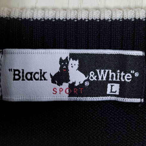 ブラックアンドホワイト BLACK&WHITE SPORTS ロゴ刺繍 ウール100% Vネック ニット セーター メンズ JPN:L