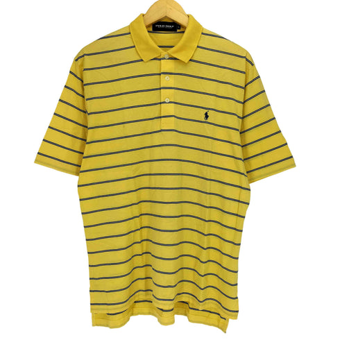 ポロゴルフラルフローレン POLO GOLF RALPH LAUREN 90s ポニー刺繍 マルチボーダー 半袖 ポロシャツ メンズ import:L