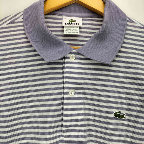 ラコステ LACOSTE フランス製 ロゴ刺繍 鹿の子 ボーダー 半袖 ポロシャツ メンズ JPN:4