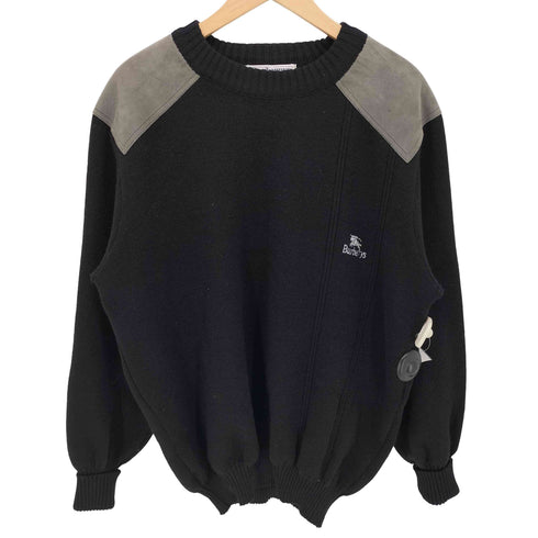 バーバリーズ BURBERRYS 90S イングランド製 騎士ロゴ スエード切替 ピュアニューウール コマンド セーター メンズ import:XL