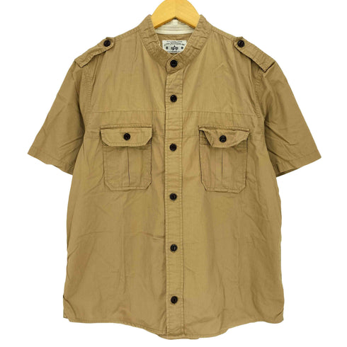アルファインダストリーズ ALPHA INDUSTRIES 猫目ボタン ダブルフラップポケット バンドカラー S/S ミリタリーシャツ メンズ import:XL