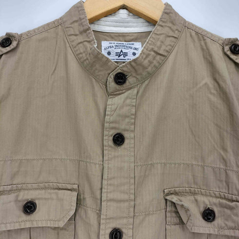 アルファインダストリーズ ALPHA INDUSTRIES 猫目ボタン ダブルフラップポケット バンドカラー S/S ミリタリーシャツ メンズ import:XL