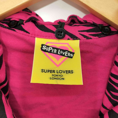 SUPER LOVERS スーパーラヴァーズ 00s ゼブラ ドクロ 半袖 ジップアップ パーカー Y2K レディース JPN:M