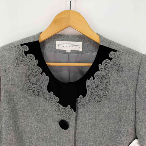 ジバンシィ GIVENCHY ウール アラベスク調コード刺繍 ベロア切替 ノーカラージャケット レディース 10