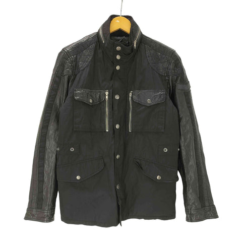 ディーゼル DIESEL 00S OLD ARCHIVE BLACK SEEP SKIN FIELD JACKET 羊革 裏地キルティング シープ レザー 切替え エルボーパッチ フィールド ジャケット アーカイブ ブラック メンズ import:S