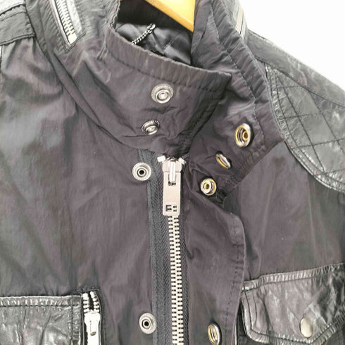 ディーゼル DIESEL 00S OLD ARCHIVE BLACK SEEP SKIN FIELD JACKET 羊革 裏地キルティング シープ レザー 切替え エルボーパッチ フィールド ジャケット アーカイブ ブラック メンズ import:S