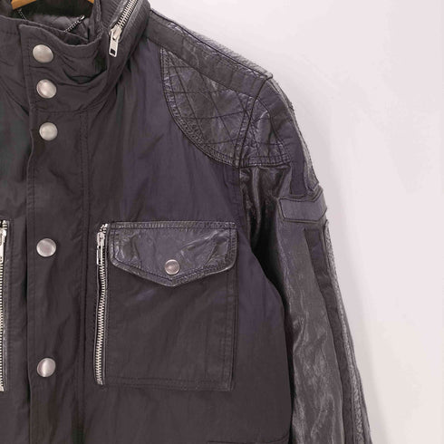 ディーゼル DIESEL 00S OLD ARCHIVE BLACK SEEP SKIN FIELD JACKET 羊革 裏地キルティング シープ レザー 切替え エルボーパッチ フィールド ジャケット アーカイブ ブラック メンズ import:S