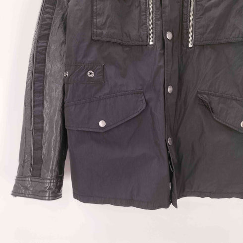 ディーゼル DIESEL 00S OLD ARCHIVE BLACK SEEP SKIN FIELD JACKET 羊革 裏地キルティング シープ レザー 切替え エルボーパッチ フィールド ジャケット アーカイブ ブラック メンズ import:S