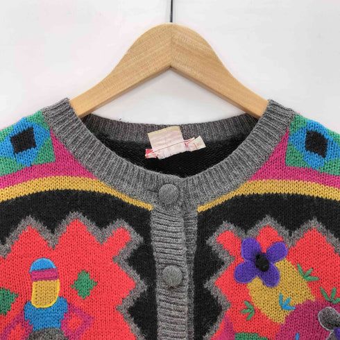 Rene Derhy 90S アクリル ウール 花 幾何学 総柄 カーディガン レディース import:S