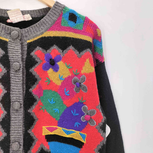 Rene Derhy 90S アクリル ウール 花 幾何学 総柄 カーディガン レディース import:S