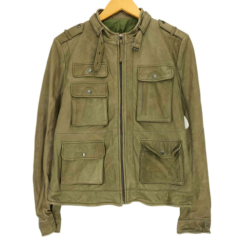 イタリア製 羊革 シープレザー ワイヤー エポレット シングルライダースジャケット メンズ import:XL