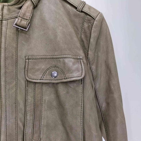 イタリア製 羊革 シープレザー ワイヤー エポレット シングルライダースジャケット メンズ import:XL
