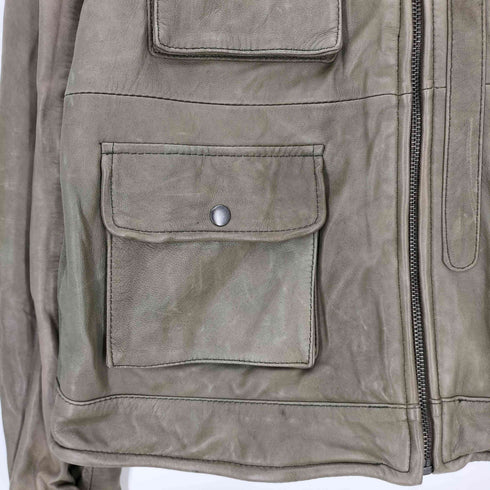 イタリア製 羊革 シープレザー ワイヤー エポレット シングルライダースジャケット メンズ import:XL