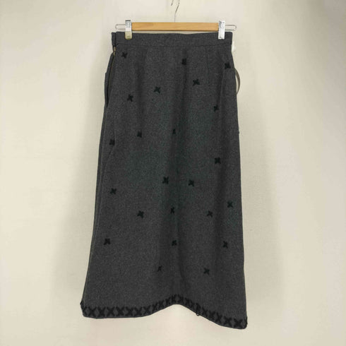 アイエスイッセイミヤケ I.S. ISSEY MIYAKE 80-90S ウール混 クロスステッチデザイン Iラインスカート レディース 9