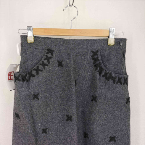 アイエスイッセイミヤケ I.S. ISSEY MIYAKE 80-90S ウール混 クロスステッチデザイン Iラインスカート レディース 9