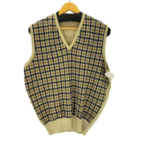 アクアスキュータム AQUASCUTUM 80-90S OLD MADE IN GT.BRITAIN 英国製 チェック ニット ベスト メンズ EUR:44