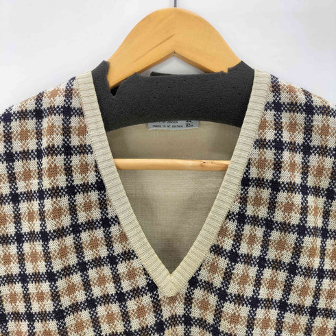 アクアスキュータム AQUASCUTUM 80-90S OLD MADE IN GT.BRITAIN 英国製 チェック ニット ベスト メンズ EUR:44