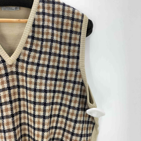 アクアスキュータム AQUASCUTUM 80-90S OLD MADE IN GT.BRITAIN 英国製 チェック ニット ベスト メンズ EUR:44