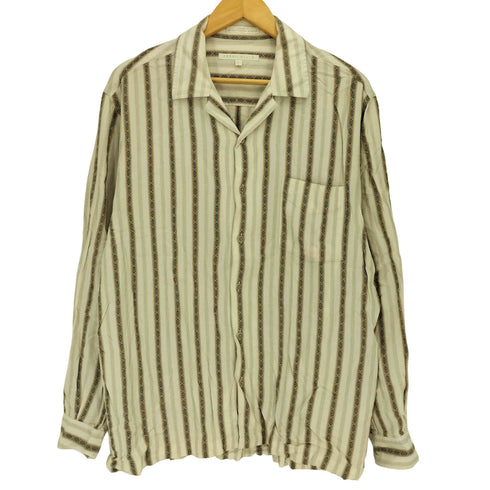 ペリーエリス PERRY ELLIS 90s レーヨン100% ストライプ オープンカラーシャツ メンズ import:L