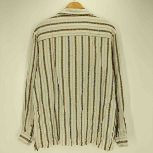 ペリーエリス PERRY ELLIS 90s レーヨン100% ストライプ オープンカラーシャツ メンズ import:L
