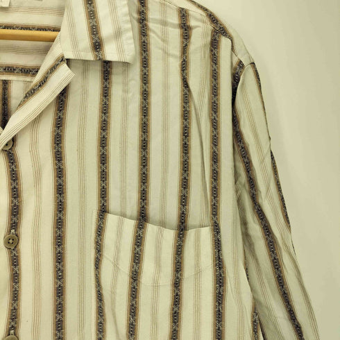 ペリーエリス PERRY ELLIS 90s レーヨン100% ストライプ オープンカラーシャツ メンズ import:L