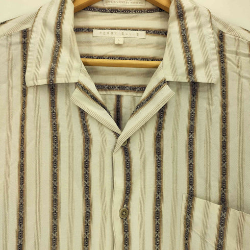 ペリーエリス PERRY ELLIS 90s レーヨン100% ストライプ オープンカラーシャツ メンズ import:L