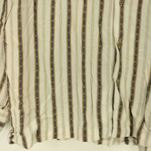 ペリーエリス PERRY ELLIS 90s レーヨン100% ストライプ オープンカラーシャツ メンズ import:L