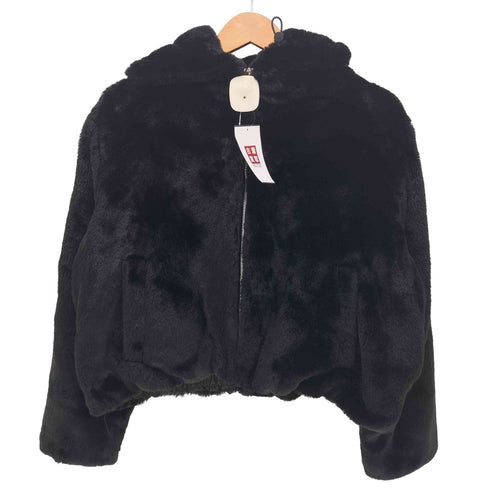 ザラ ZARA フェイクファー ジップアップ フーデッド ジャケット フード ドローコード レディース import:XL