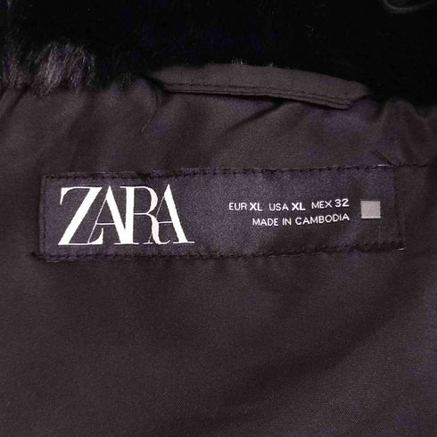 ザラ ZARA フェイクファー ジップアップ フーデッド ジャケット フード ドローコード レディース import:XL