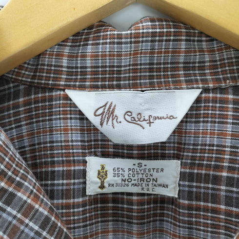 Mr.California ミスターカリフォルニア 70S 三角タグ ポリ コットン 開襟 オープンカラー チェック柄 S/S シャツ 襟芯 メンズ import:S