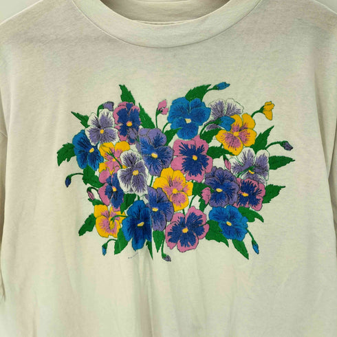 ヘインズ Hanes 80S OLD USA製 ボディ 花柄 ボタニカル プリント ボックス Tシャツ 裾袖シングル メンズ import:XL