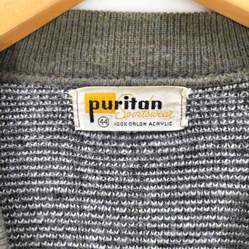 ピューリタン PURITAN 60-70S OLD VINTAGE ヴィンテージ チェック パターン アクリル シャギー ニット カーディガン メンズ EUR:44
