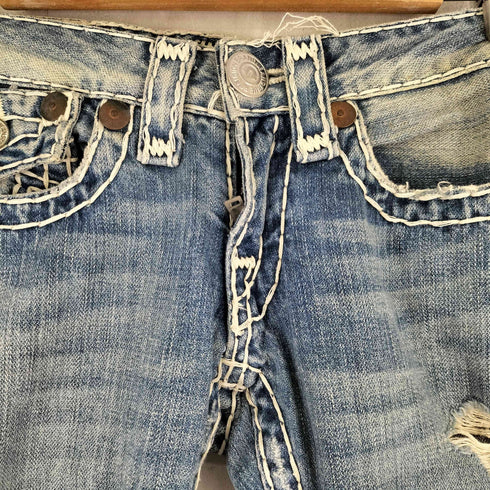 トゥルーレリジョン TRUE RELIGION ダメージ加工 ローライズ フレア デニムパンツ レディース US:24