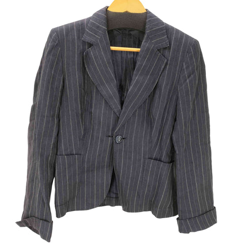 マックスマーラ MAX MARA MADE IN ITALY LINEN 98% イタリア製 白タグ リネン ストライプ テーラード ジャケット レディース EUR:40