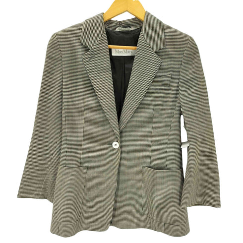 マックスマーラ MAX MARA MADE IN ITALY VIRGIN WOOL 100% イタリア製 白タグ バージン ウール 千鳥格子 ハウンドトゥース テーラード ジャケット レディース EUR:38