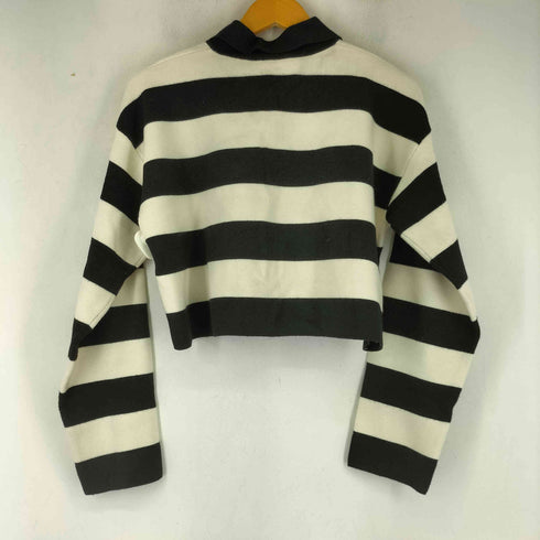 ザラ ZARA 飾りボタン クロップドストライプ ニットポロシャツ レディース import:S