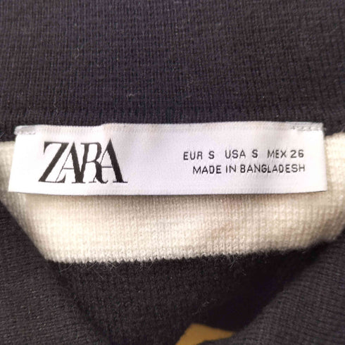 ザラ ZARA 飾りボタン クロップドストライプ ニットポロシャツ レディース import:S