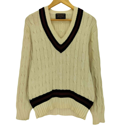 ブルックスブラザーズ BROOKS BROTHERS 80-90S 香港製 ケーブル編み Vネック チルデンニット メンズ US:38