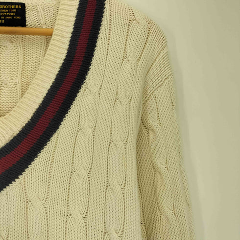 ブルックスブラザーズ BROOKS BROTHERS 80-90S 香港製 ケーブル編み Vネック チルデンニット メンズ US:38