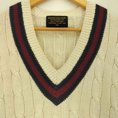 ブルックスブラザーズ BROOKS BROTHERS 80-90S 香港製 ケーブル編み Vネック チルデンニット メンズ US:38