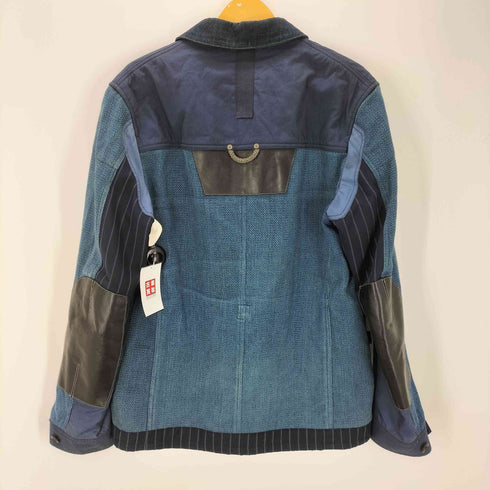 ジュンヤワタナベコムデギャルソンマン JUNYA WATANABE COMME des GARCONS MAN AD2014 15SS Hervier Productions ARCHIVE 異素材 刺し子 生地 ドッキング インディゴ 藍染め レザー エルボー パッチ ワーク ジャケット アーカイブ メンズ JPN:XL