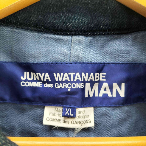 ジュンヤワタナベコムデギャルソンマン JUNYA WATANABE COMME des GARCONS MAN AD2014 15SS Hervier Productions ARCHIVE 異素材 刺し子 生地 ドッキング インディゴ 藍染め レザー エルボー パッチ ワーク ジャケット アーカイブ メンズ JPN:XL
