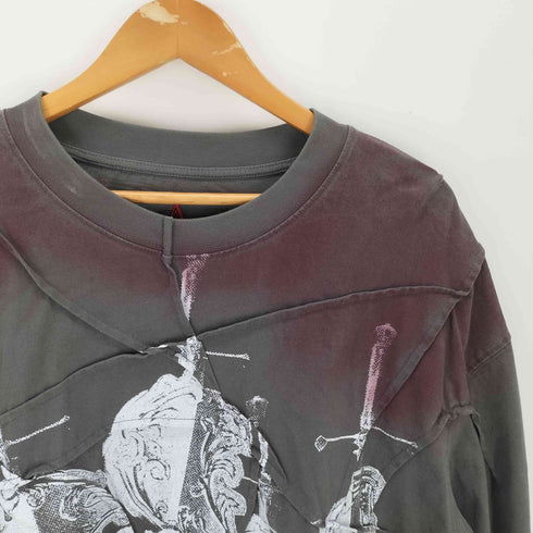 THE BOY HAS NO PATIENCE ザ ボーイ ハズ ノー ペーシェンス RIBBED PRINT PLEATED LONG SLEEVE リブプリントプリーツロングスリーブTシャツ メンズ import:L