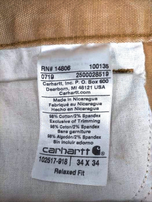 カーハート Carhartt ダック地 Relaxed Fit ワークパンツ メンズ 34x34