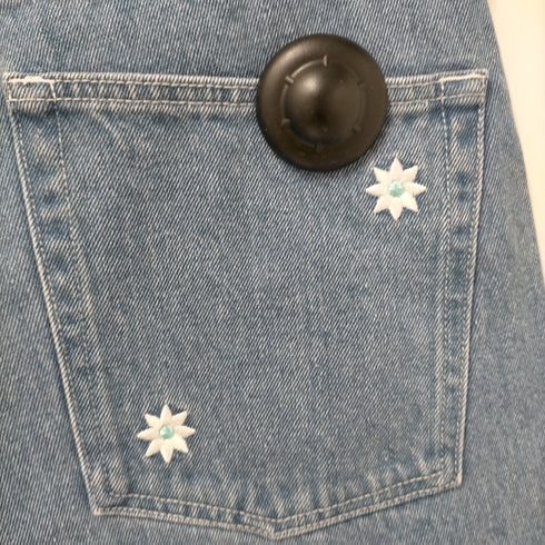 ケボズ KEboz NICK GEAR COLLABORATION Flower&Embroidery Logo DENIM ONE WASH メンズ JPN:L