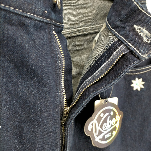 ケボズ KEboz NICK GEAR COLLABORATION Flower&Embroidery Logo DENIM ONE WASH メンズ JPN:L