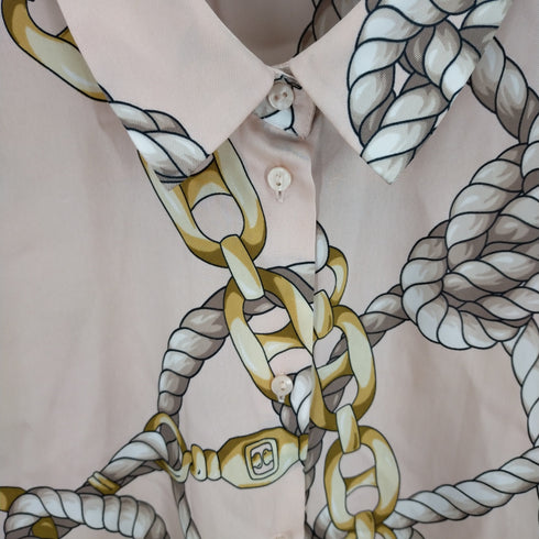 ザラ ZARA knot chain print pink button up shirt レディース US M