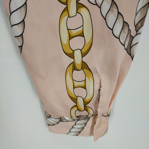 ザラ ZARA knot chain print pink button up shirt レディース US M